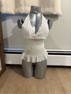 Suzy Shier White Halter Smocked Peplum Camisole